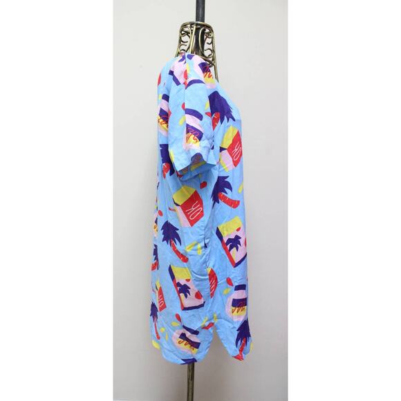 Nooworks Blue Snacks Palm Tree Button Down Shirt Dress Size Medium - Picture 3 of 4